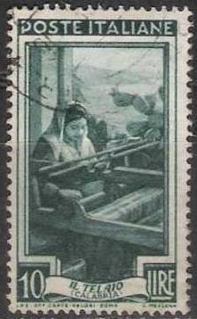Italia 1950 Scott 554 Sello º Oficios Il Telaio Calabria Molise usado timbre, francobollo, Stamp Italy 